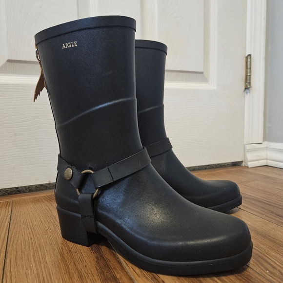 Aigle Women's Black Rain Boots Made In France - Picture 2 of 5